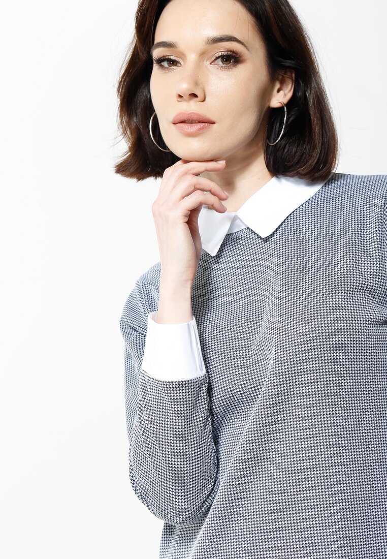 Jasnoszara Sukienka White Collared