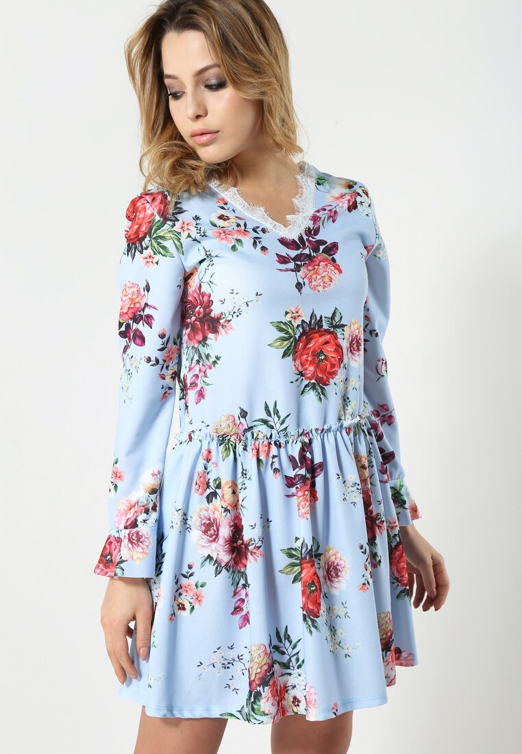 Niebiesko-Bordowa Sukienka Sweety Flower