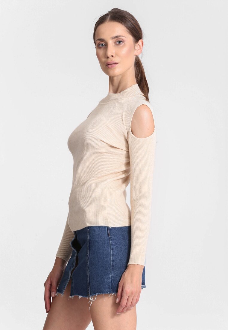 Beżowy Sweter Bare Shoulder