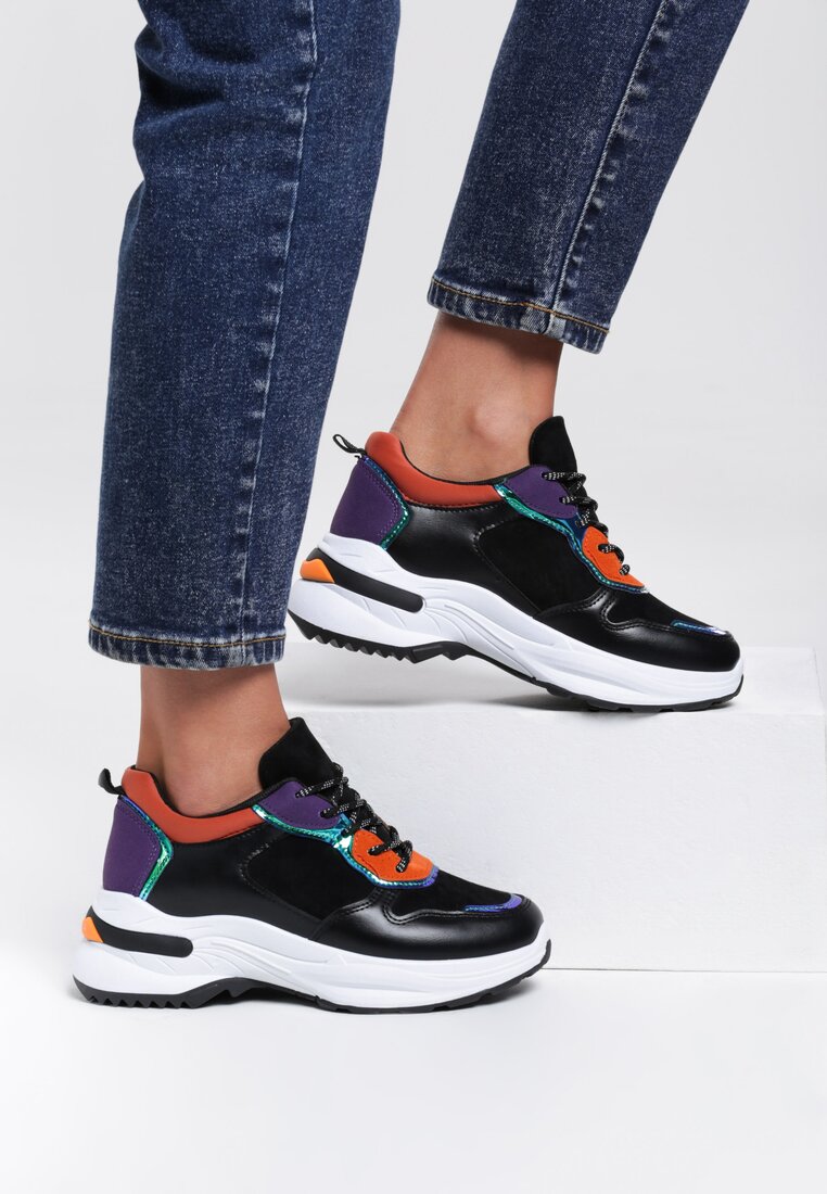 Czarno-Pomarańczowe Sneakersy Ixora