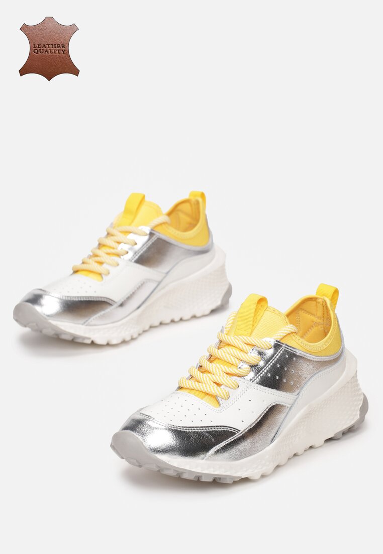 Biało-Żółte Skórzane Sneakersy Nereeivianna
