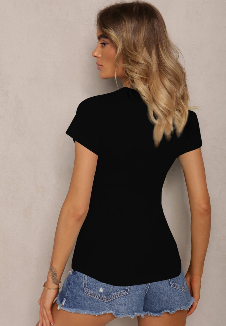 Czarny Bawełniany T-shirt o Klasycznym Kroju Talvia