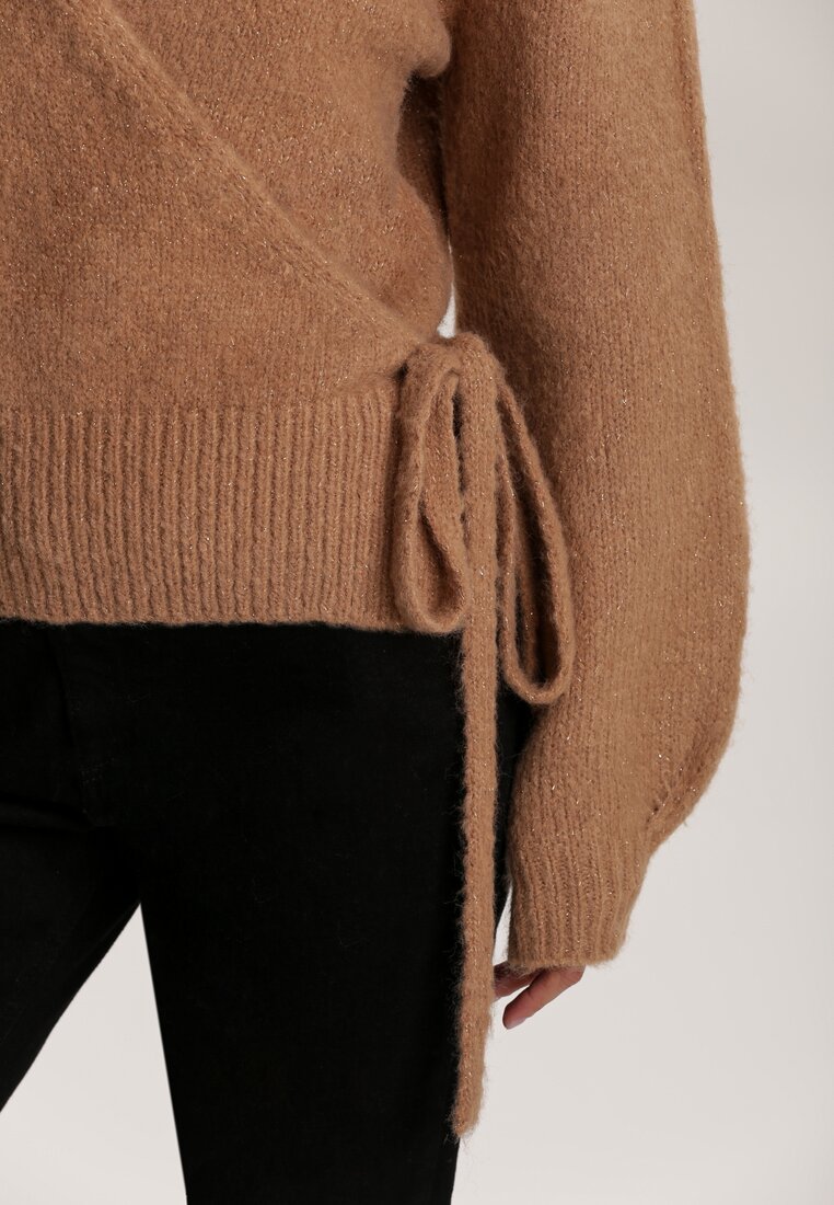 Ciemnobeżowy Sweter z Wiązaniem Xenanya