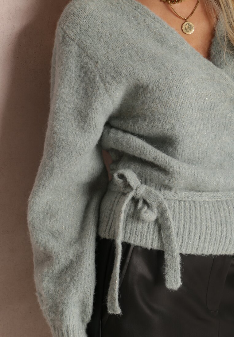 Miętowy Sweter z Wiązaniem Xenanya