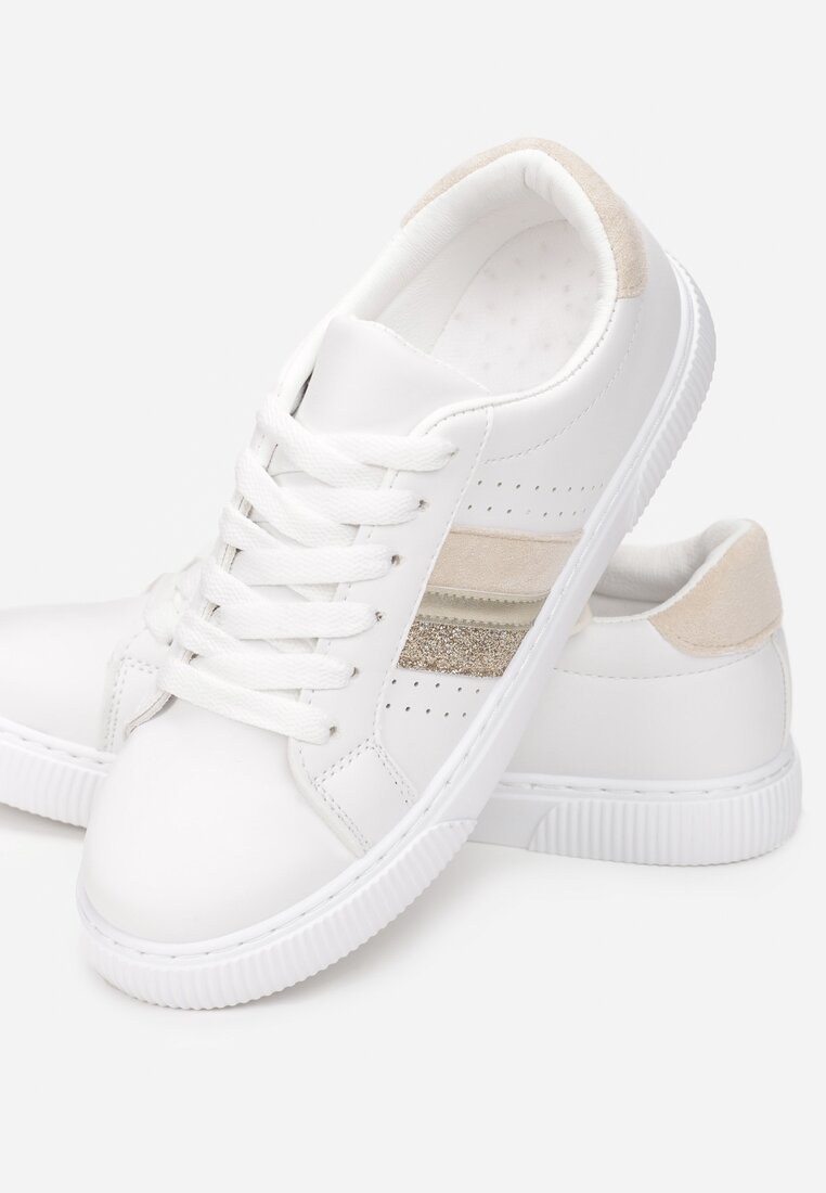 Biało-Beżowe Buty Sportowe Haliciane