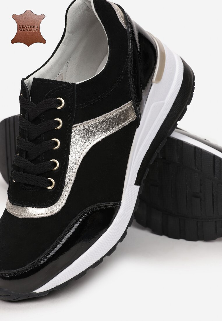 Czarno-Złote Skórzane Sneakersy Astriphite