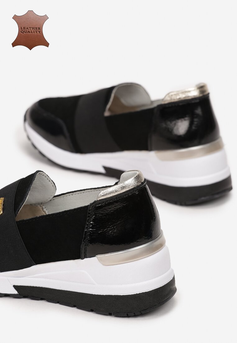 Czarno-Złote Skórzane Sneakersy Driote