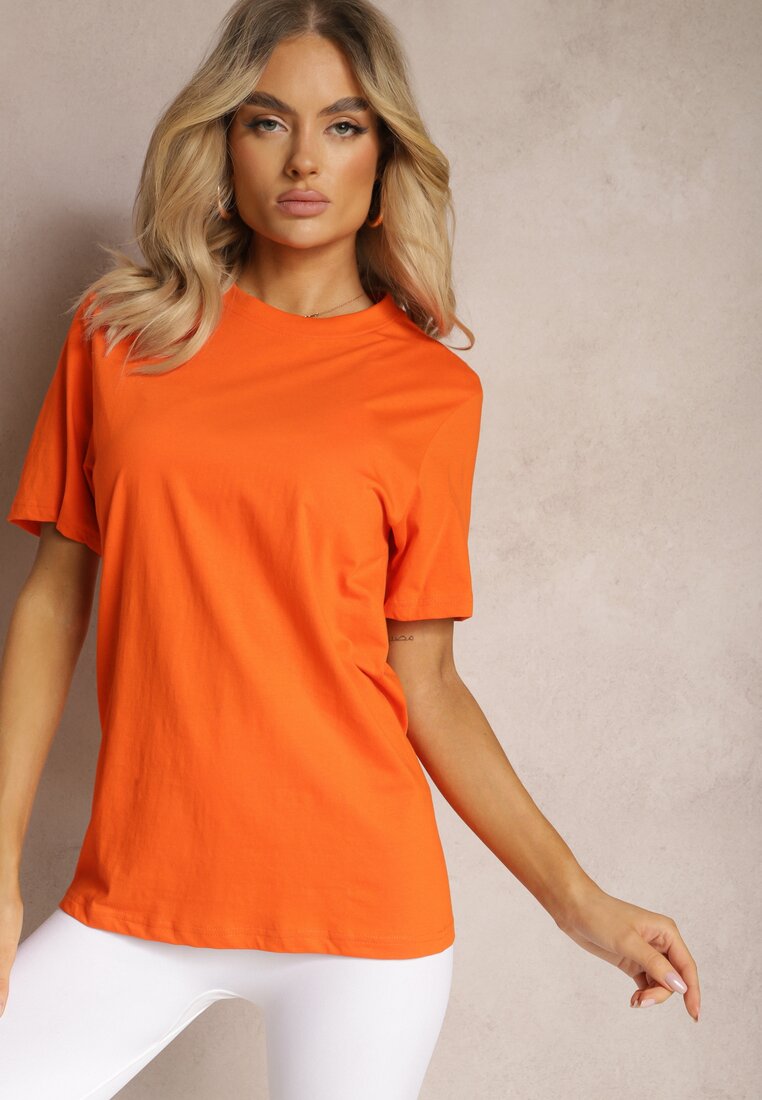 Pomarańczowa Bawełniana Koszulka z Krótkim Rękawem Anemila