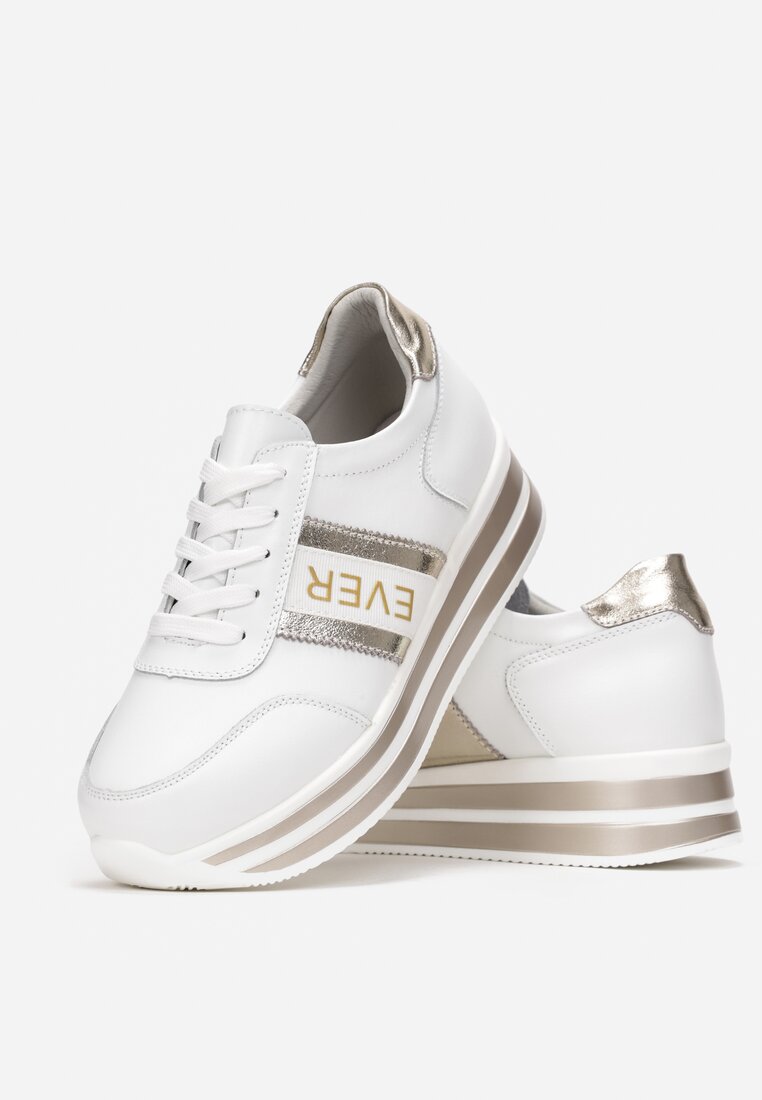 Biało-Złote Sneakersy Skórzane Helothea