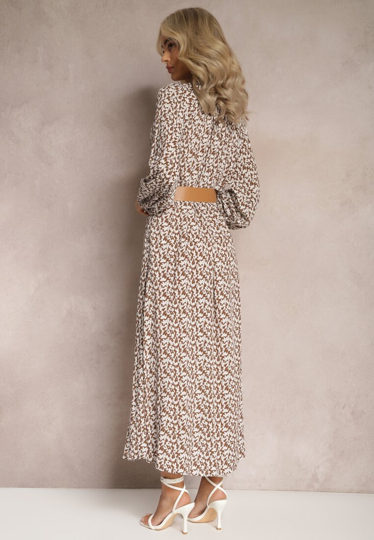 Biało-Brązowa Sukienka Hyrathe