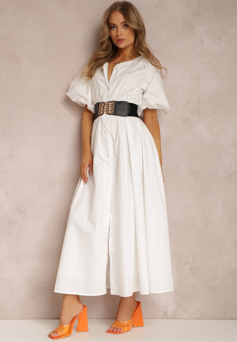Biała Sukienka z Paskiem Amphareo