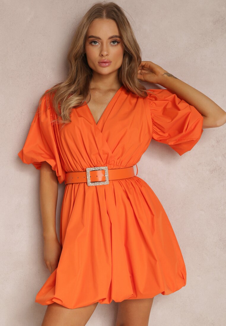 Pomarańczowa Sukienka z Paskiem Galale