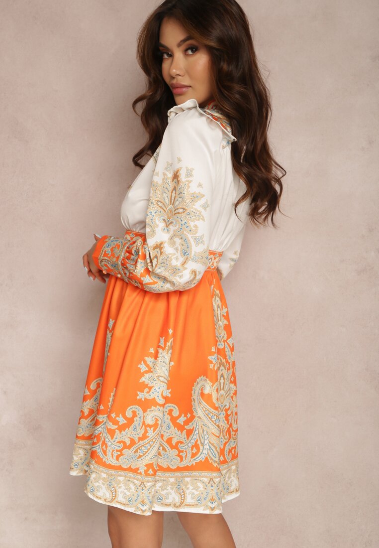 Biało-Pomarańczowa Sukienka Basaste