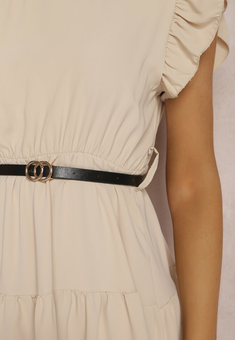 Beżowa Sukienka z Paskiem Theophena