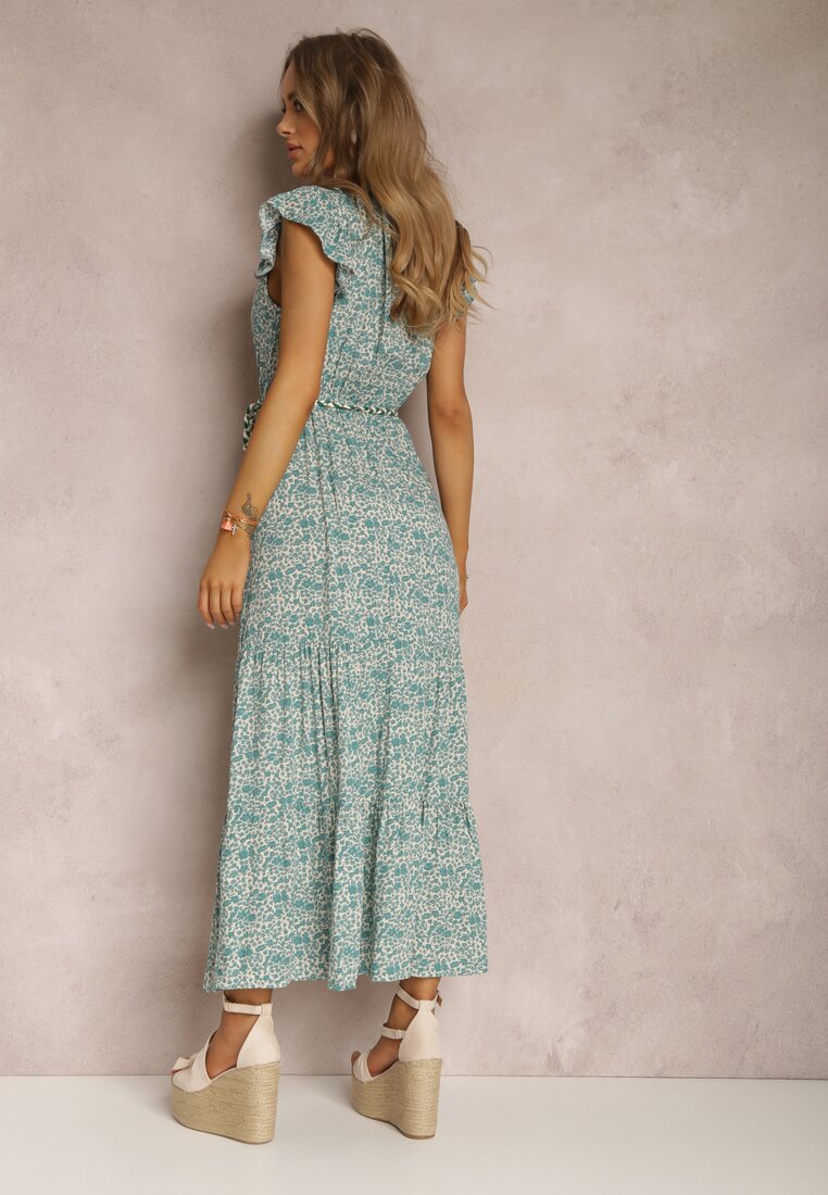 Rochie Alb-Verde cu Curea Eunele