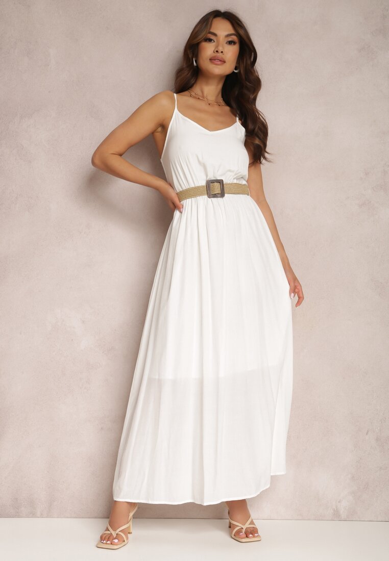 Biała Sukienka z Paskiem Auxonia