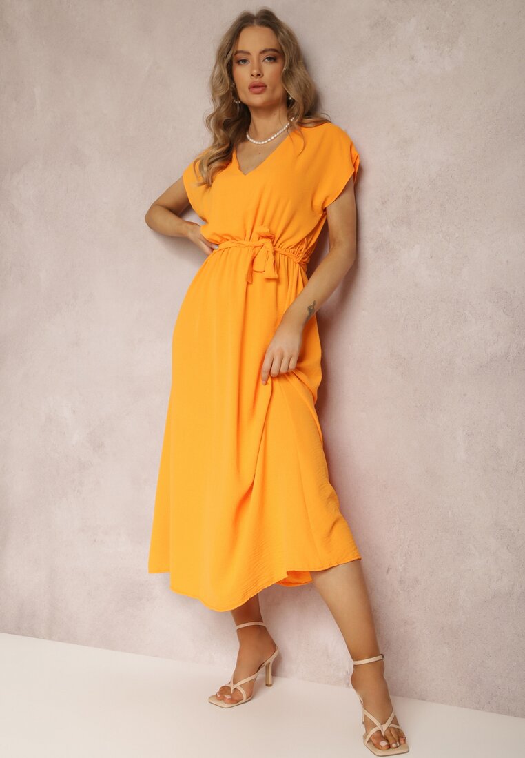 Pomarańczowa Sukienka z Paskiem Lalynome