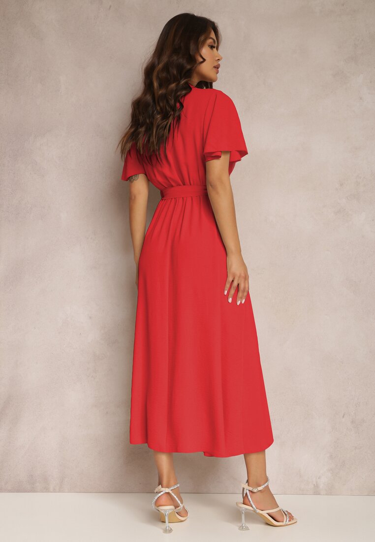 Czerwona Sukienka z Paskiem Oreithadina