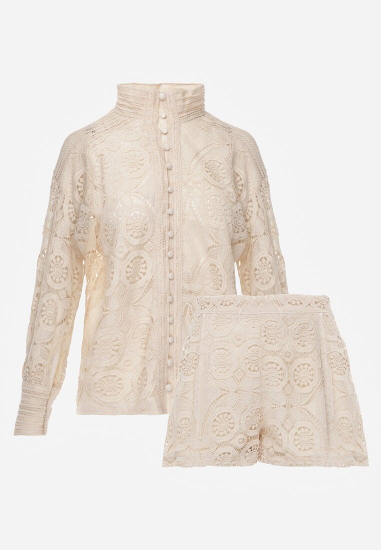 Jasnobeżowy 2-Częściowy Komplet Koronkowy Lolet