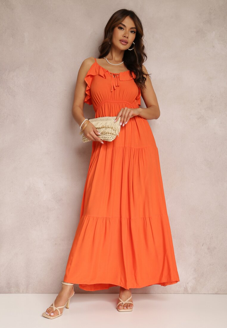 Pomarańczowa Sukienka z Wiskozy Spinon