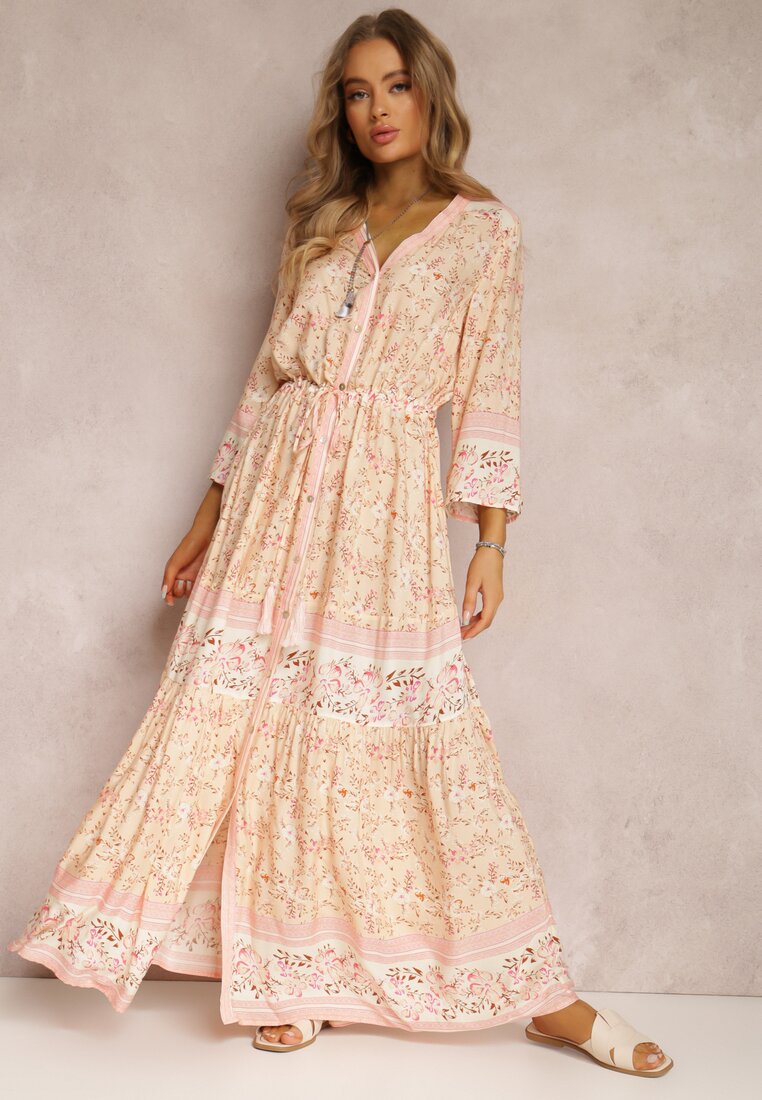 Różowo-Beżowa Sukienka z Wiskozy Toifnili