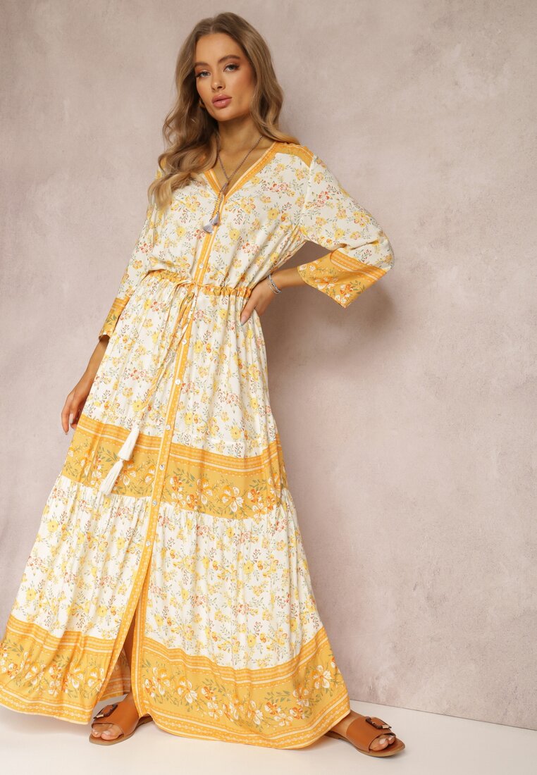 Żółto-Beżowa Sukienka z Wiskozy Toifnili