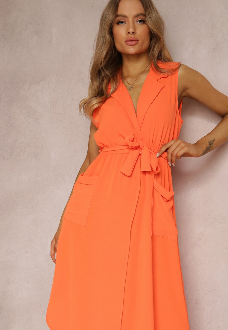Pomarańczowa Sukienka z Paskiem Lefasi