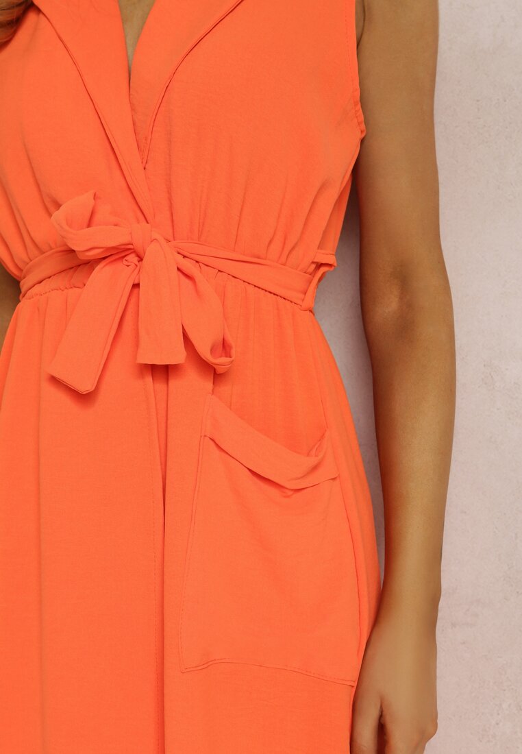 Pomarańczowa Sukienka z Paskiem Lefasi