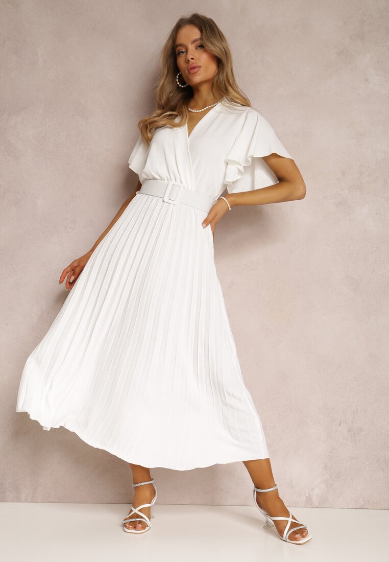Biała Sukienka z Paskiem Mimayi