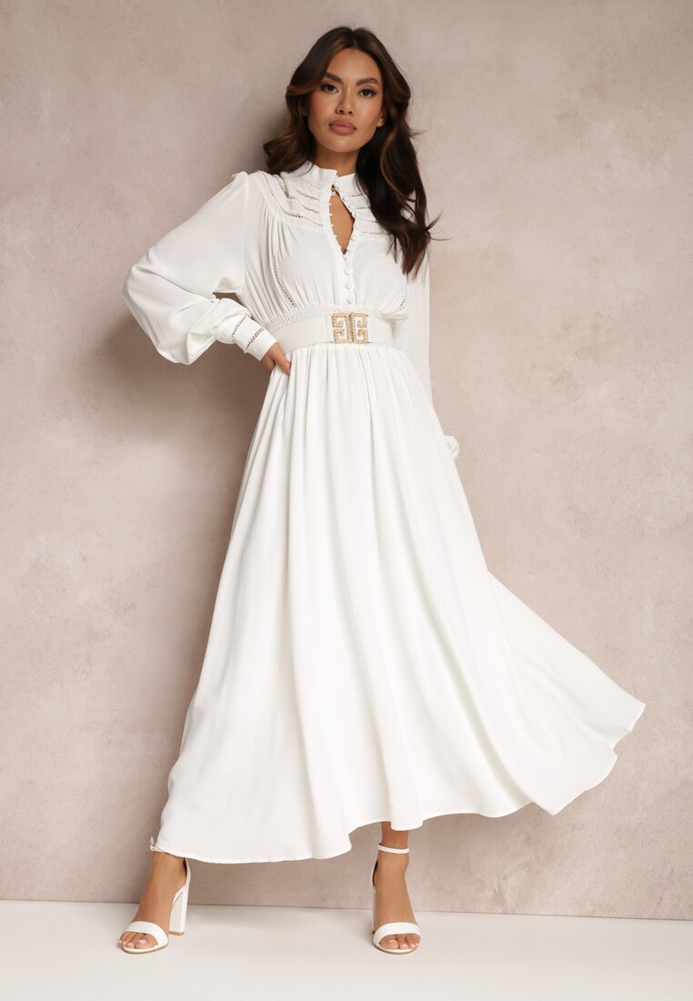 Biała Sukienka z Paskiem Elothoe