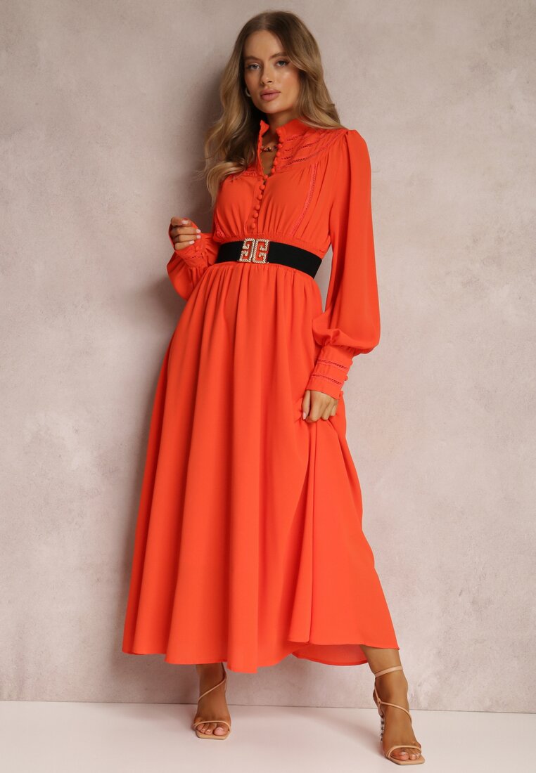 Pomarańczowa Sukienka z Paskiem Elothoe