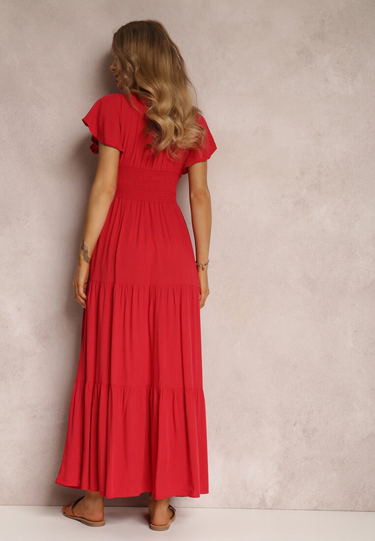 Czerwona Sukienka z Wiskozy Lobsy