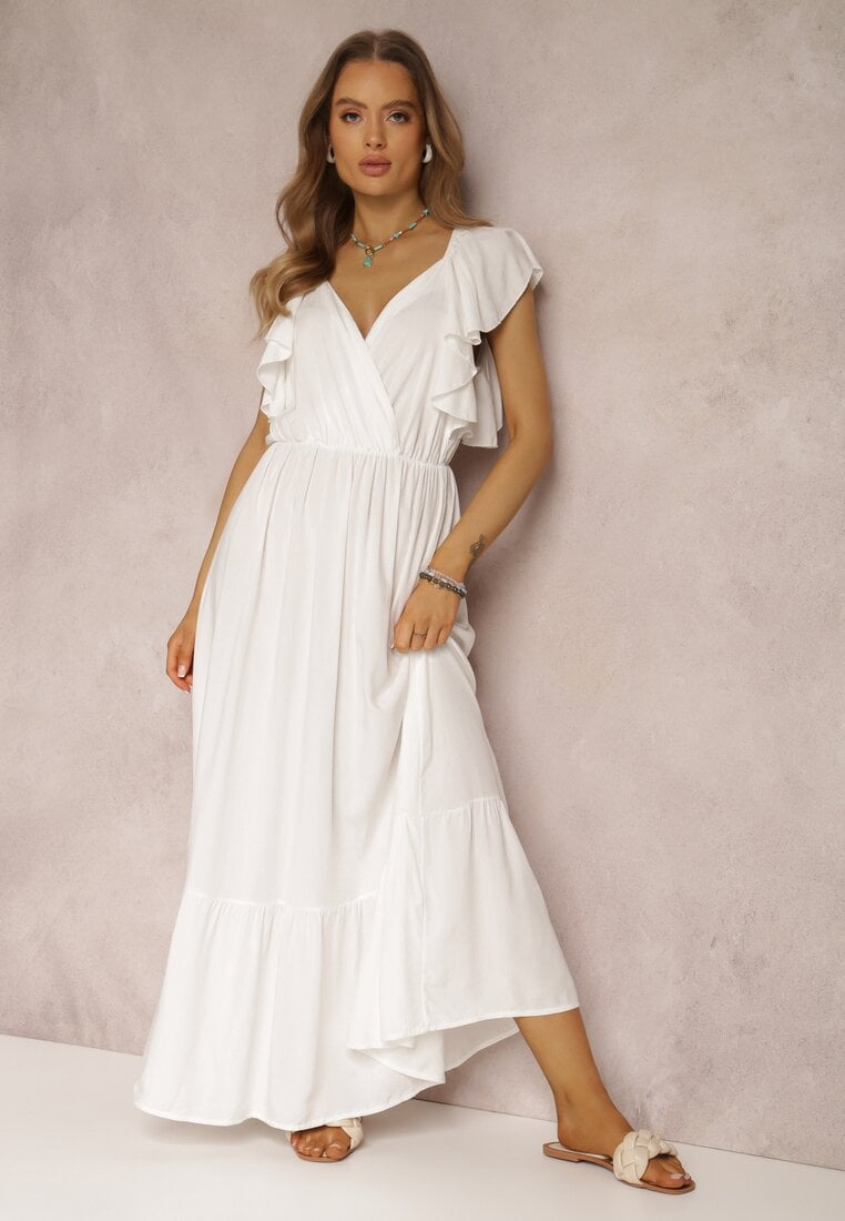 Biała Sukienka z Wiskozy Ganogeus