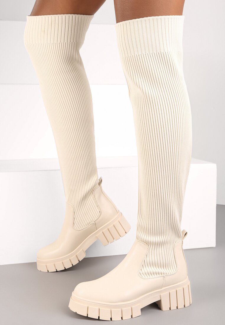 Cizme bej Brygoros cu carâmb elastic