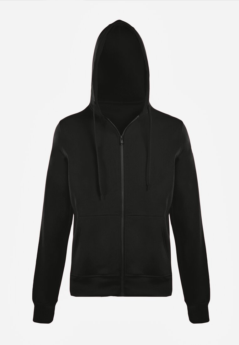 Czarna Bluza z Kapturem Zapinana na Suwak Edan