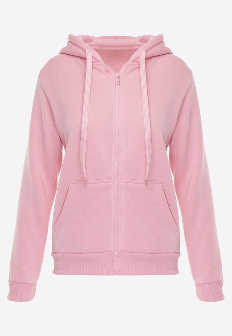 Różowa Bluza z Kapturem Zapinana na Suwak Edan