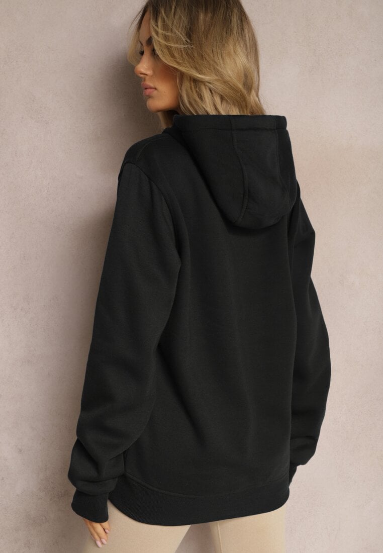 Czarna Klasyczna Bluza z Kapturem ze Ściągaczem Mozartia