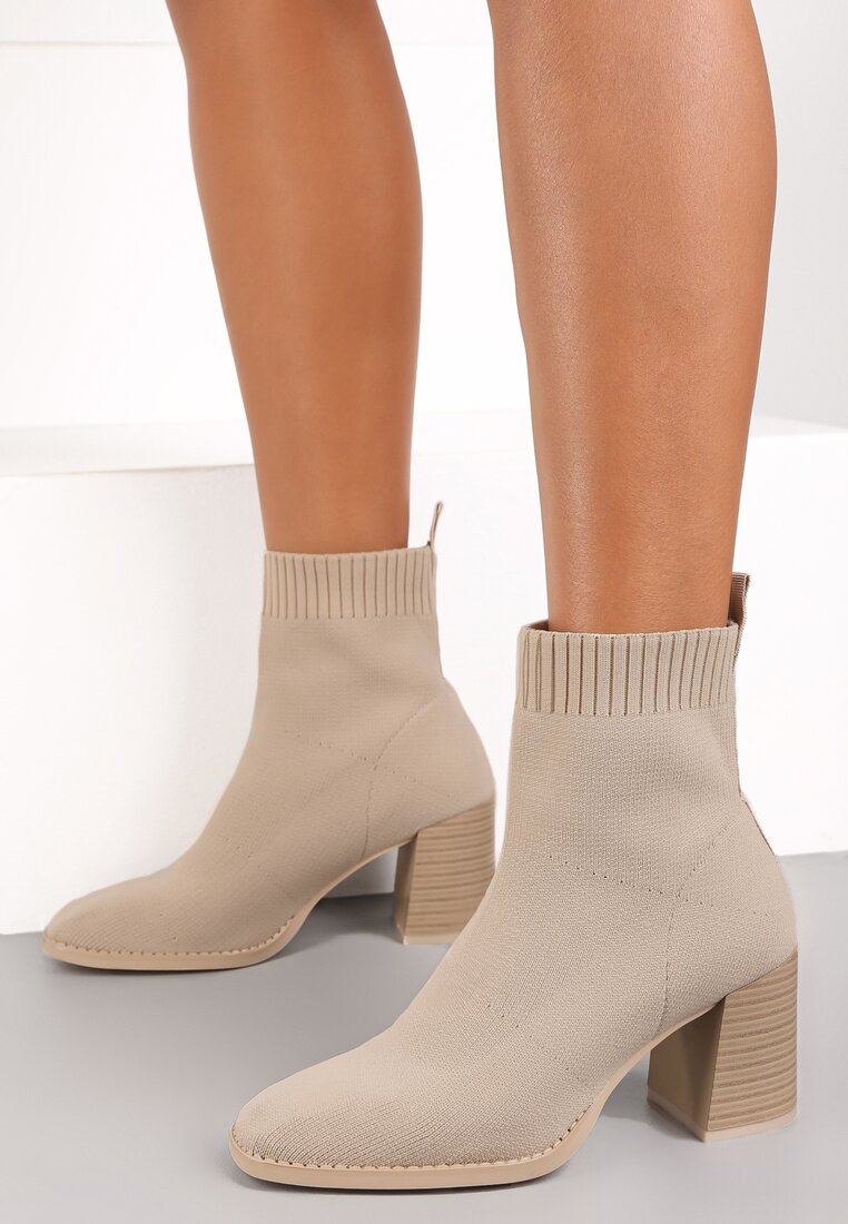 Beżowe Botki z Elastyczną Cholewką Duret