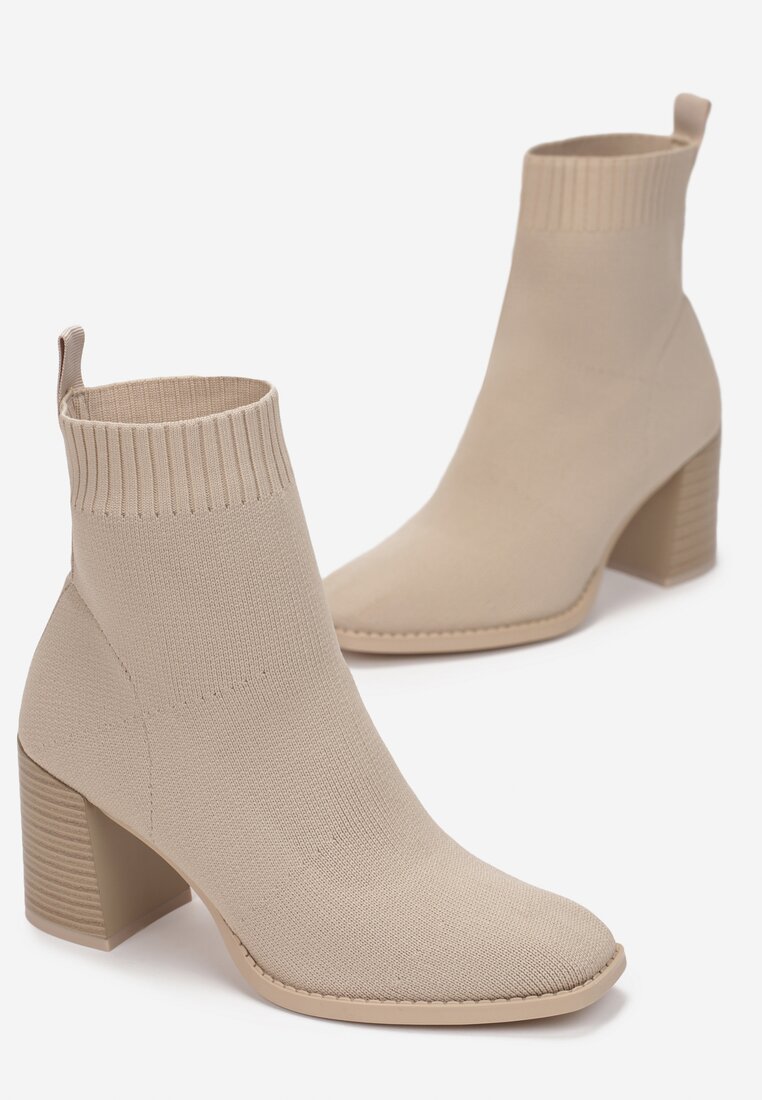 Beżowe Botki z Elastyczną Cholewką Duret