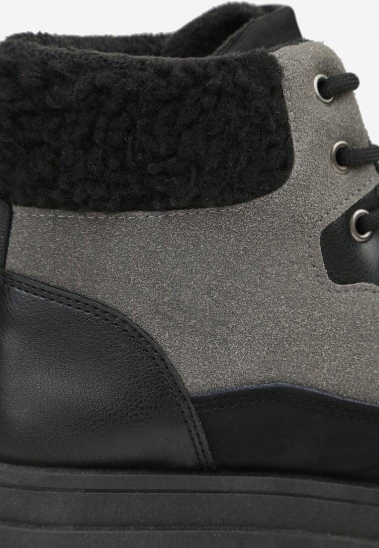 Czarno-Szare Traperki Sznurowane Trapery Janne