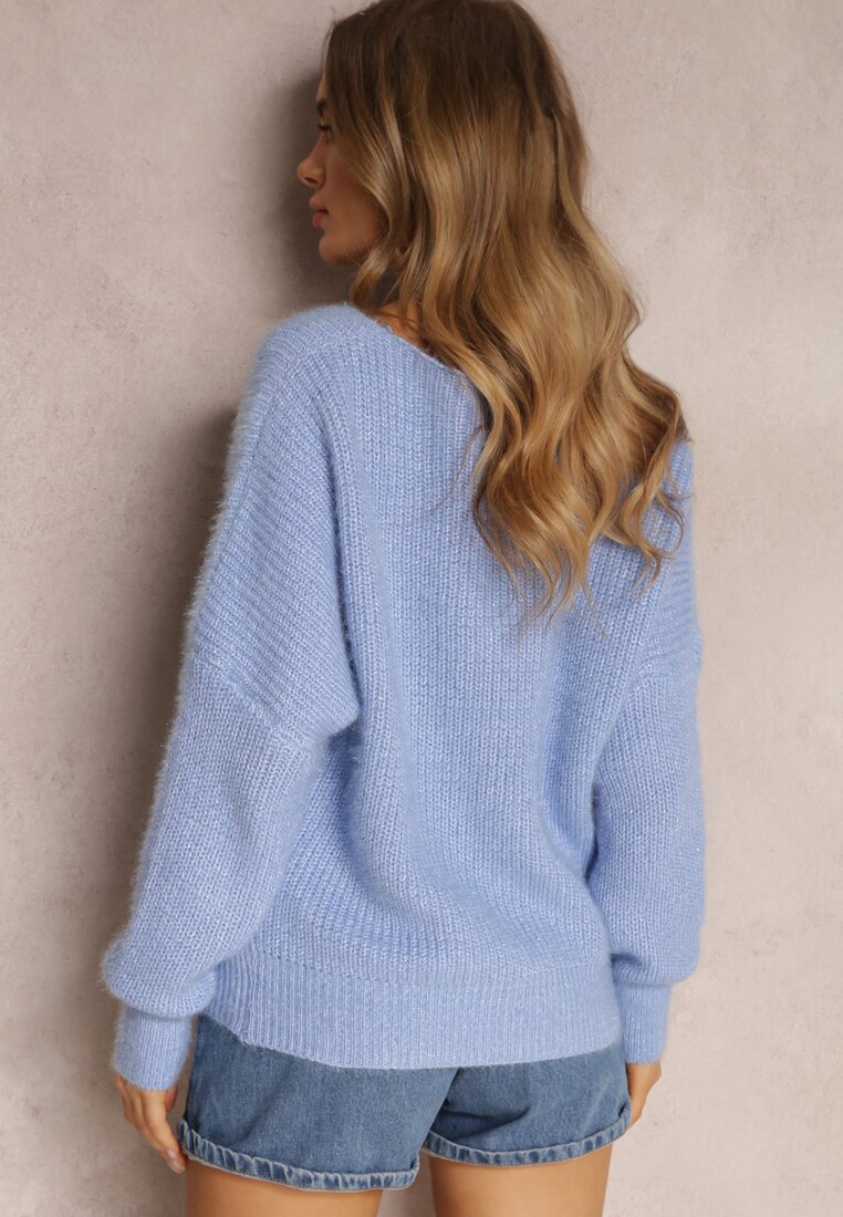 Jasnoniebieski Sweter z Błyszczącą Nitką Sherin