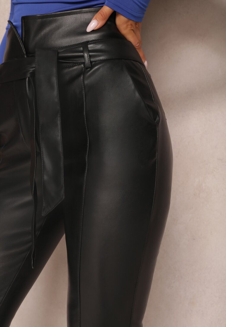 Czarne Spodnie z Imitacji Skóry Stelion