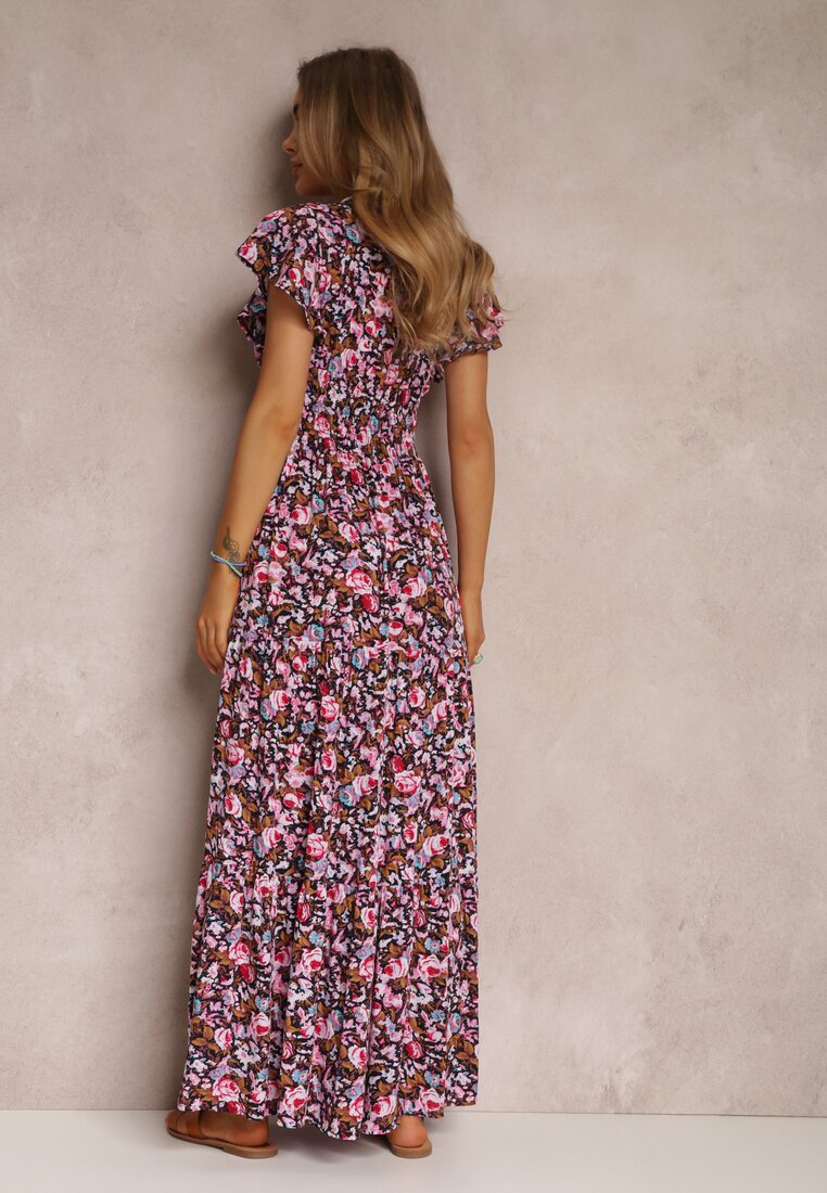Granatowo-Różowa Sukienka z Wiskozy Deeba