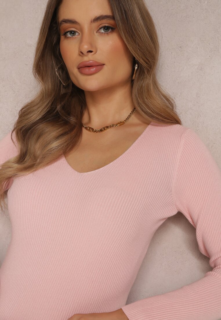 Różowy Sweter Prążkowany Nus