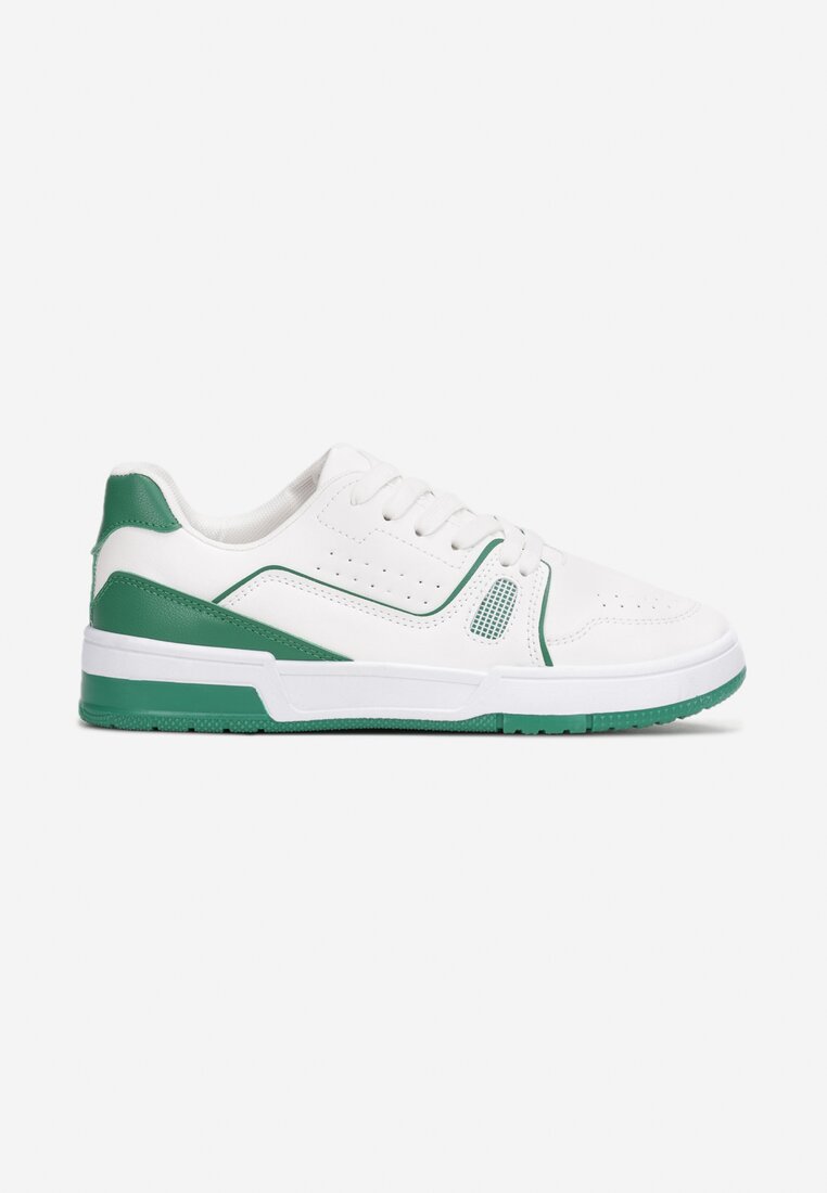 Biało-Zielone Sneakersy Sznurowane z Ekoskóry Fondil