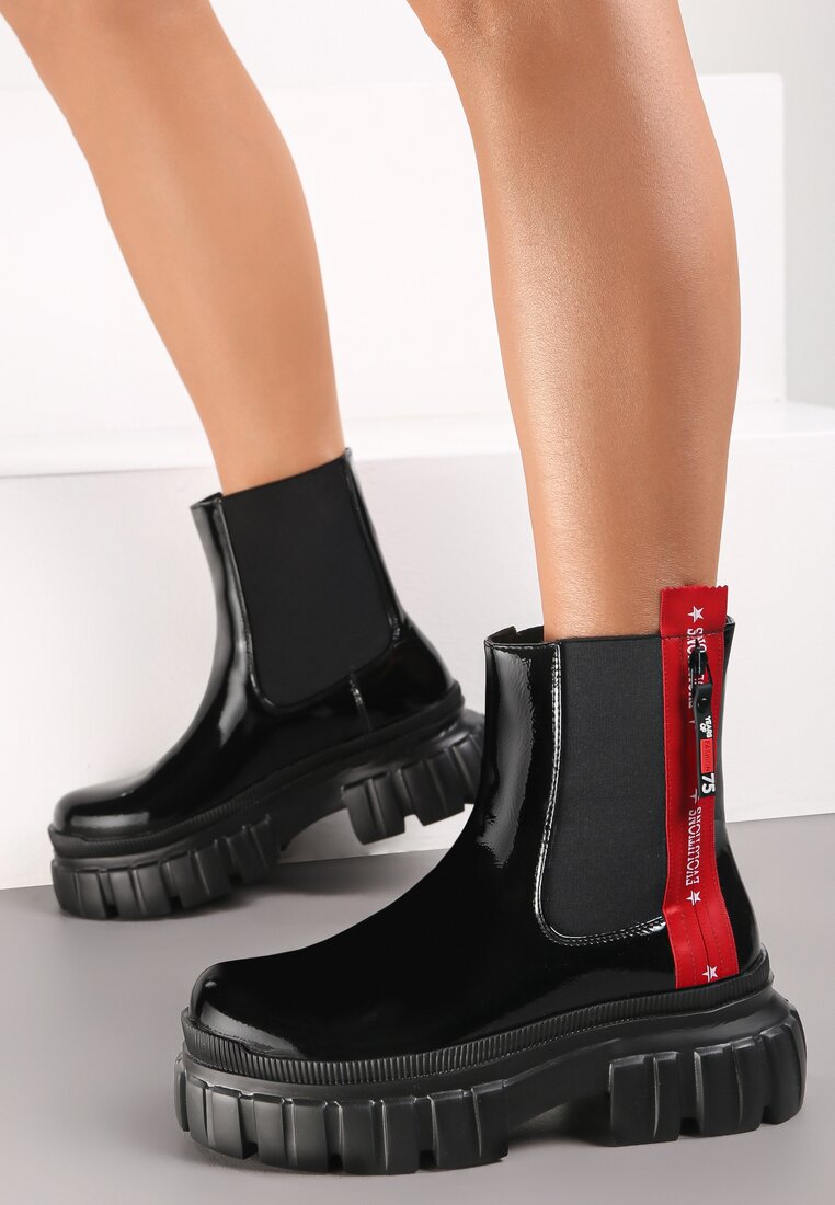 Botine Negre Ghete cu Talpă Groasă Egime
