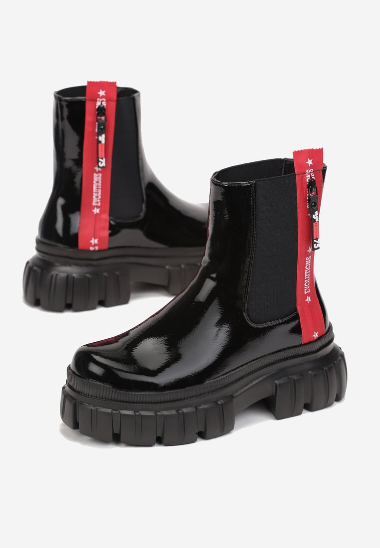 Botine Negre Ghete cu Talpă Groasă Egime