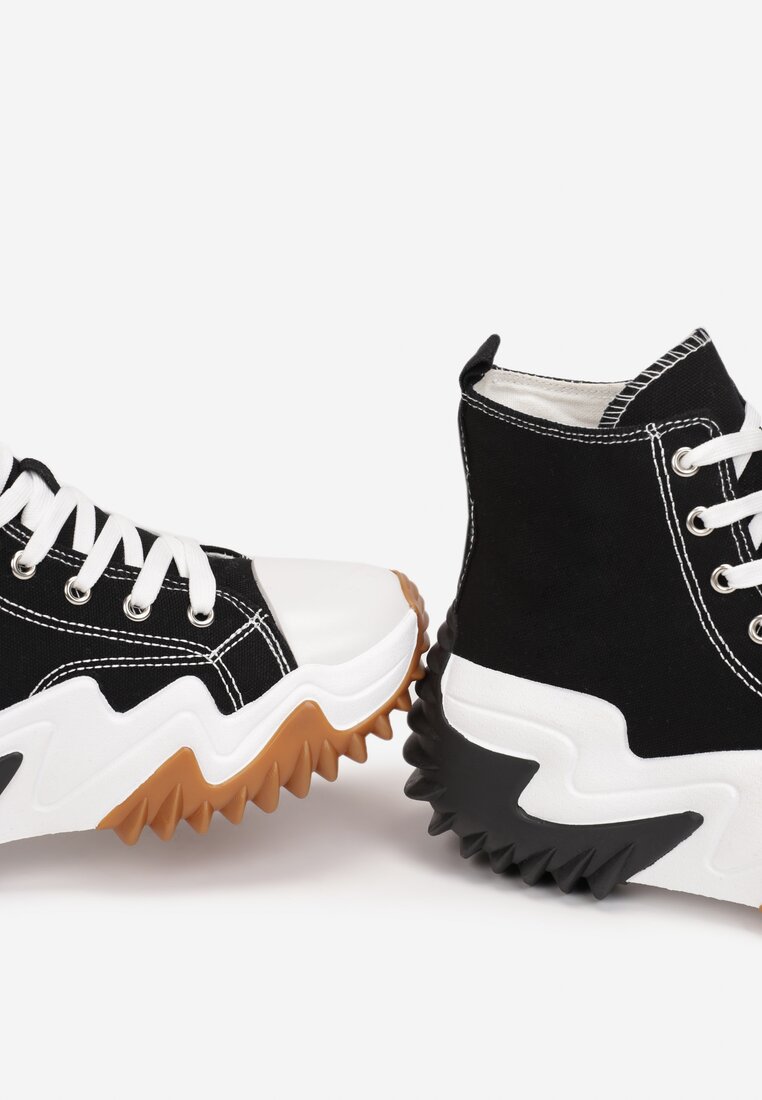 Czarne Sneakersy za Kostkę na Platformie z Wypustkami Fidor