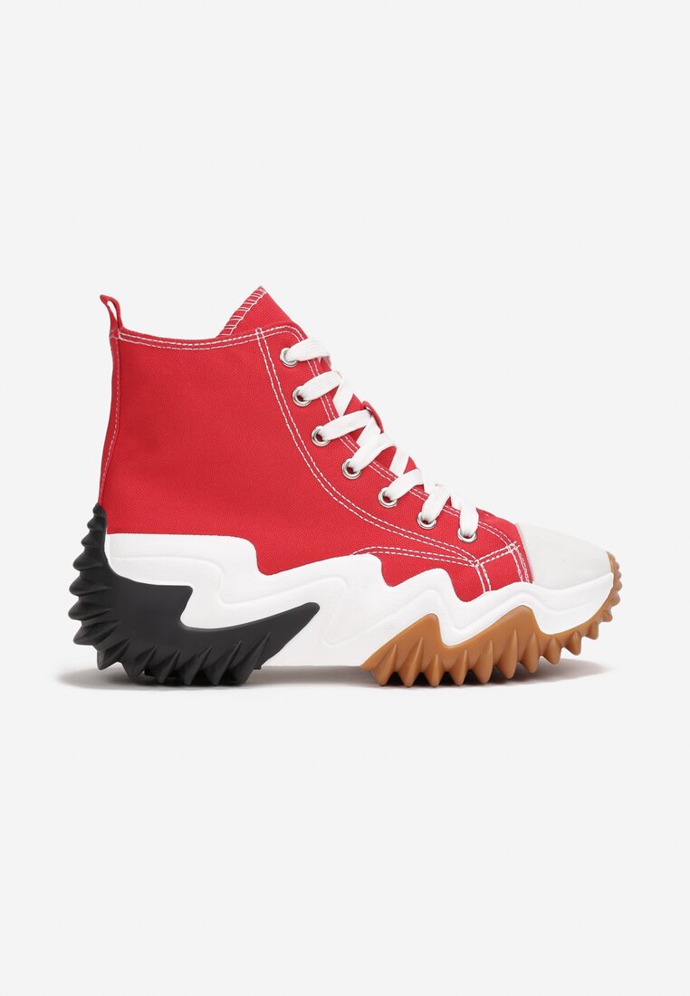 Czerwone Sneakersy za Kostkę na Platformie z Wypustkami Fidor