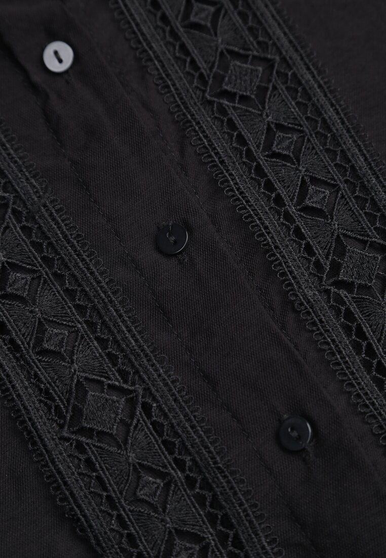 Czarna Koszula ze Stójką i Koronką Phaeninca